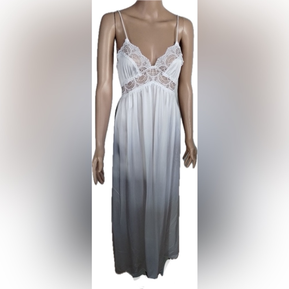 Miss Elaine Bridal White Lace Trim Chemise with Robe / 2pc Set - Picture 4 of 10